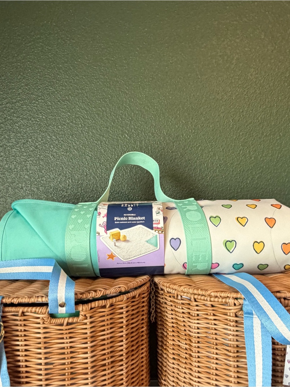 Roller Rabbit x Target Disco Hearts Print Picnic Blanket with Mint Carry Strap